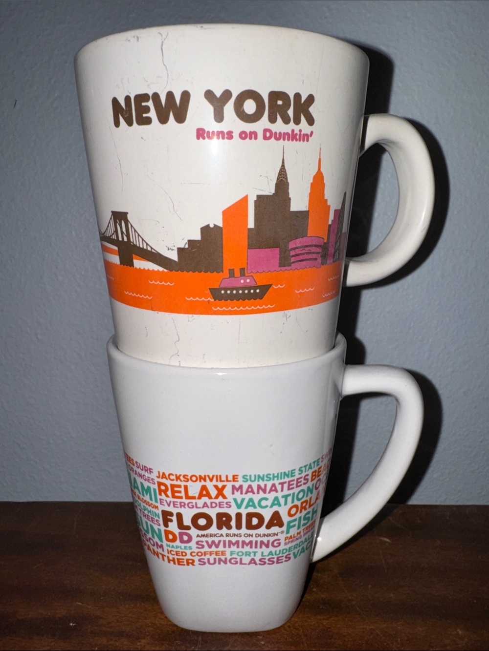 Dunkin Donuts 2012 New York & 2016 Florida Iconic State Mugs Set